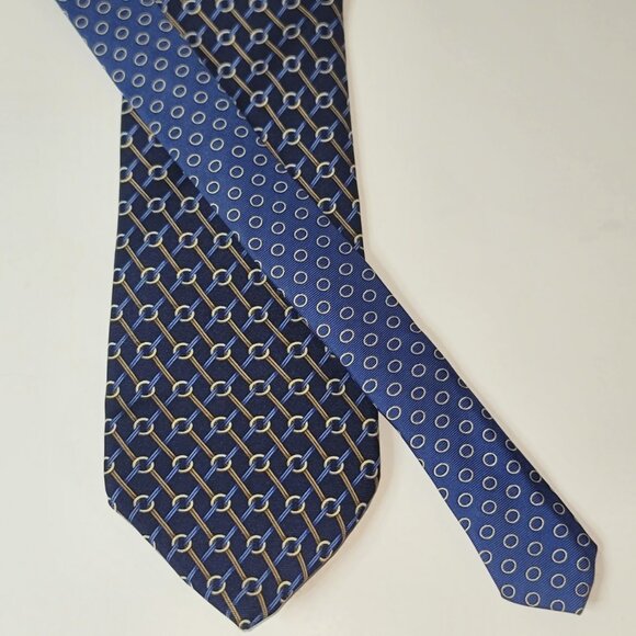 Tommy Hilfiger Blue Silk Tie with White Circle Pattern T-5 - Picture 2 of 7